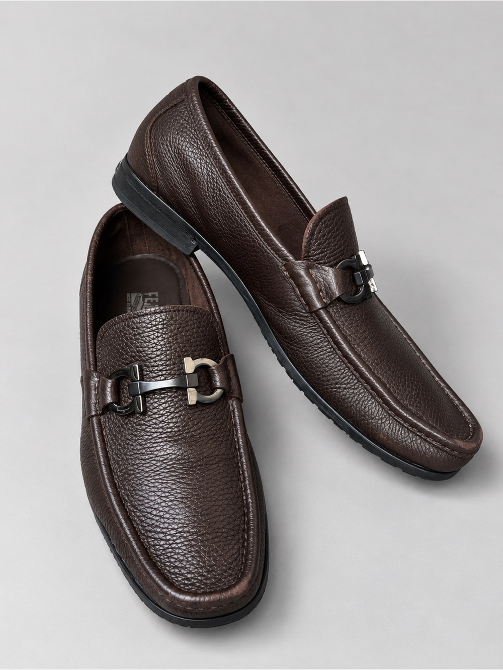 Ferragamo Loafers 9.5 Brown Gancini Silver Horse Bit Buckle Luxe Shoes Old Money